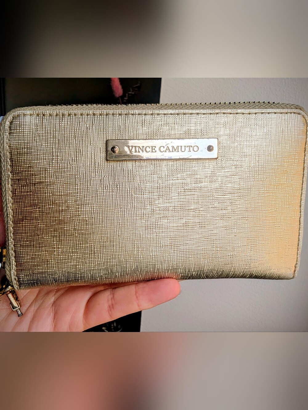 Vince Camuto Gold Textured Zip-Around Wallet